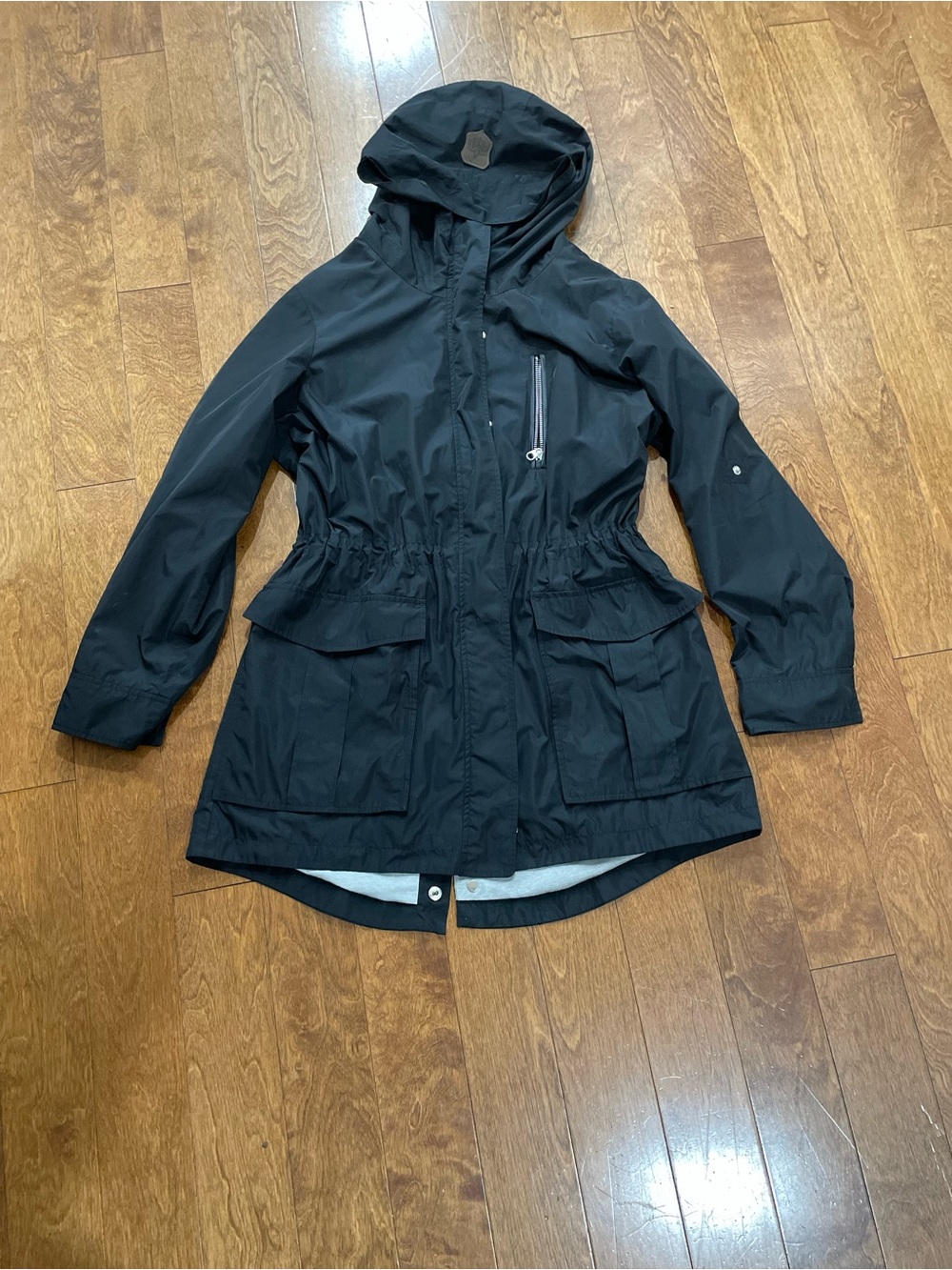 Mackage Black Hooded Trench Coat with Cinched Waist